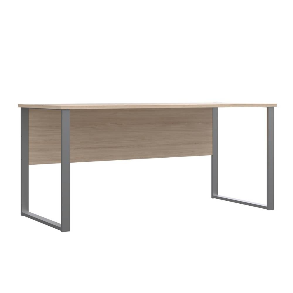 Office Schreibtisch in Eiche Optik mit grauen Metallbeinen von vorne – Jantala