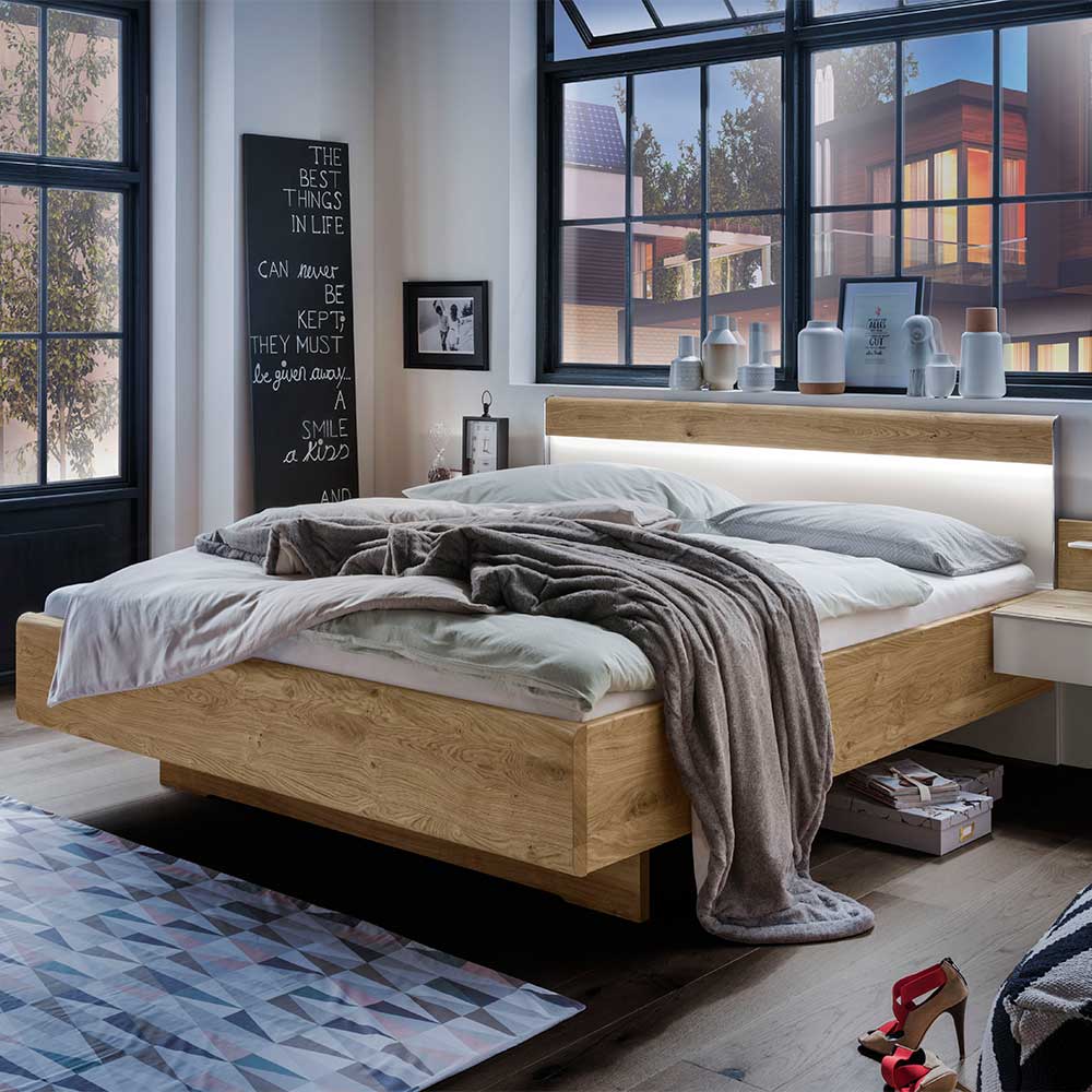 Modernes Bett mit Kopfteil beleuchtet - Icena