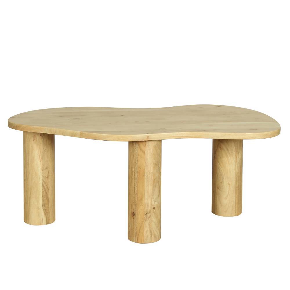 Akazienholz Couchtisch in organischer Form mit drei massiven Beinen – Jovena