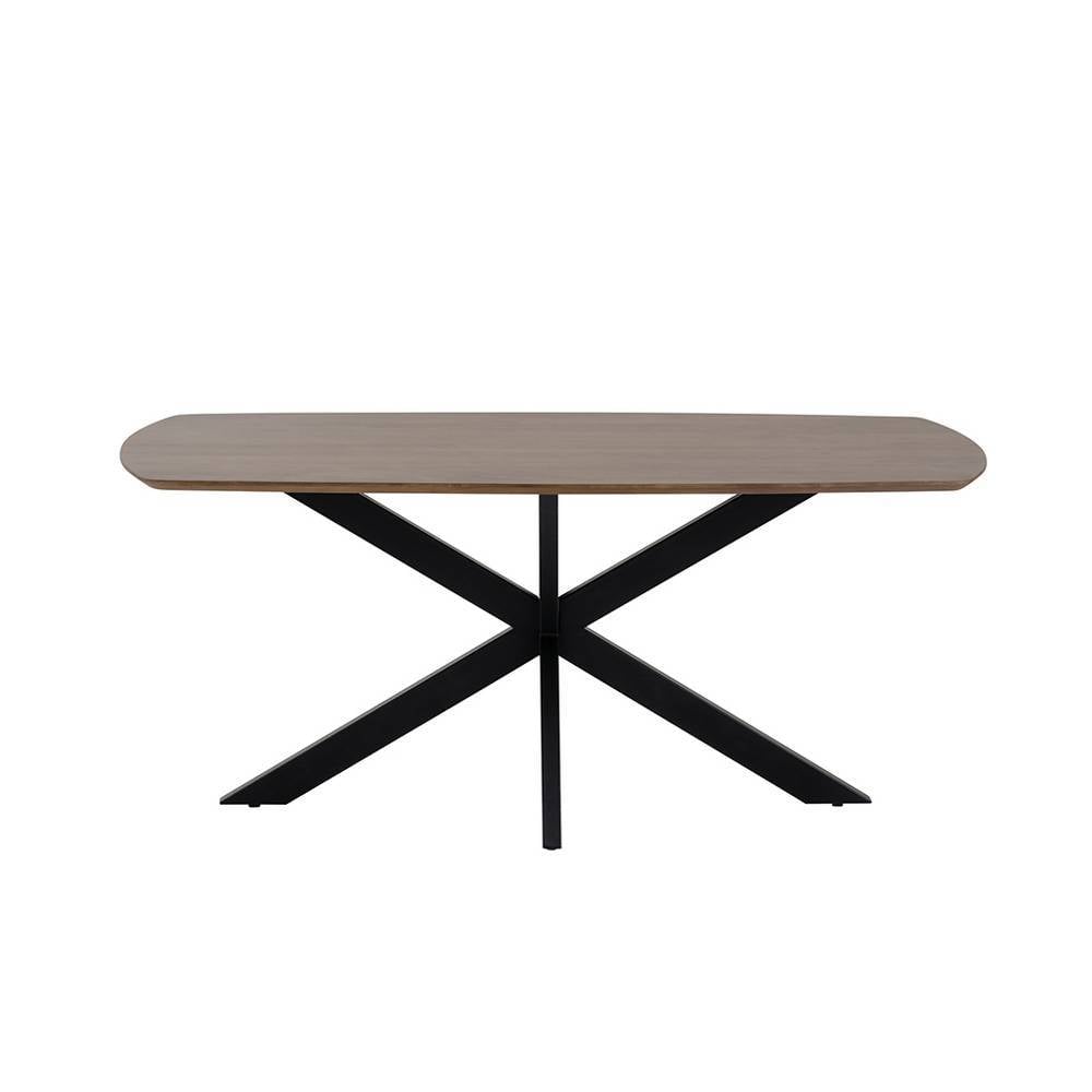 Design Esstisch Walnussbraun Mangoholz mit schwarzem Metallgestell – Zelda