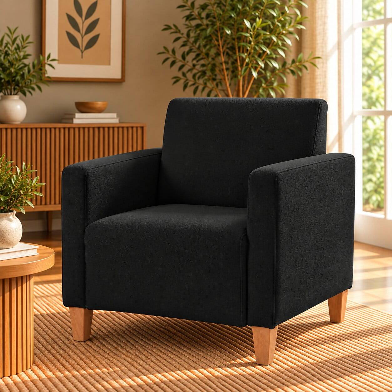 Wohnzimmer Sessel aus Kunstleder in Schwarz - Zykla