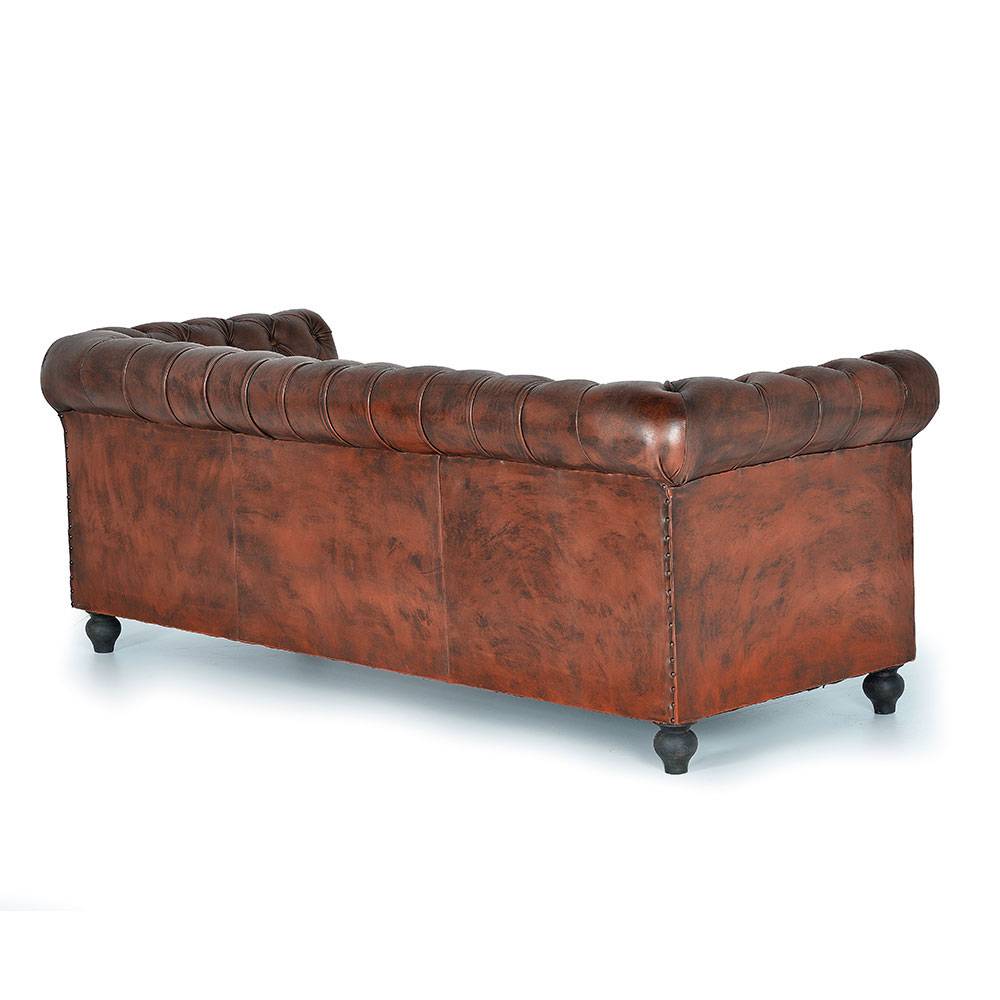 Chesterfieldsofa mit Lederbezug in Kastanienbraun - Pavias