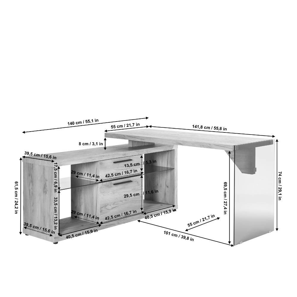 Design-Schreibtisch in Weiß und Transparent - Rosenna