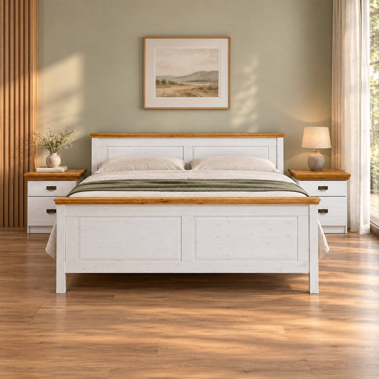 Set Landhausbett & Nachtschränke - Sibiuta (dreiteilig)