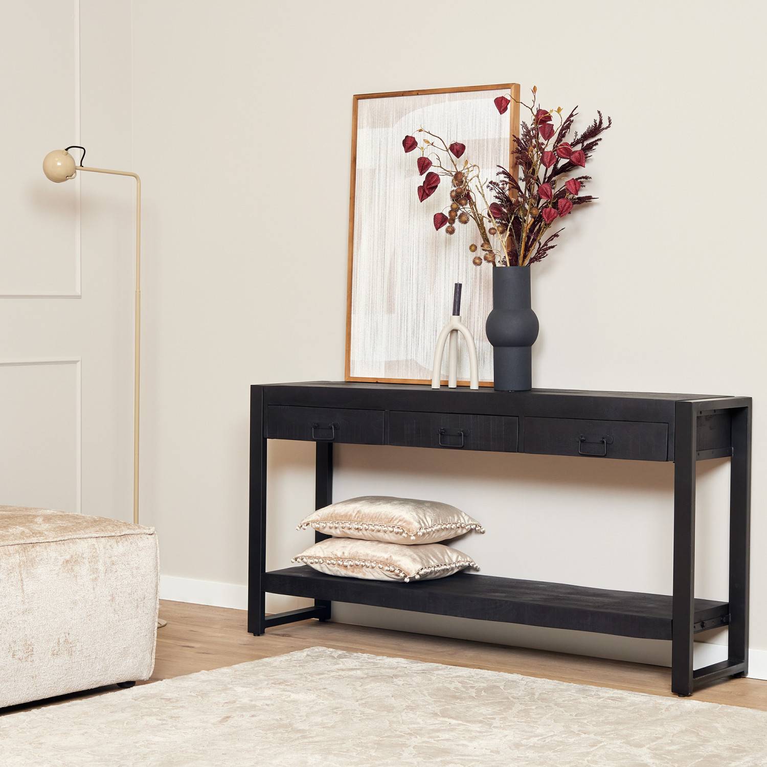 Industrieller Wandtisch mit Massivholzplatte - Lamisca I