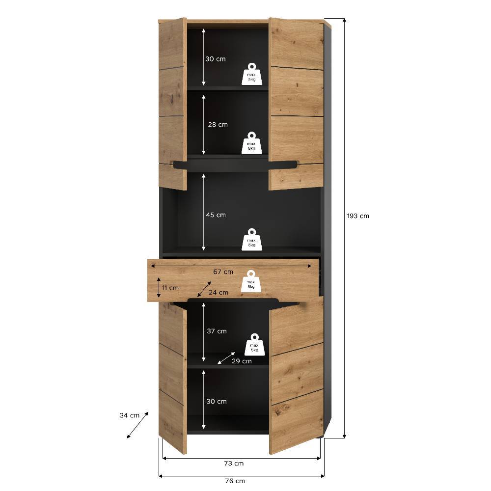 76 cm breiter Badhochschrank 193 cm hoch - Norja