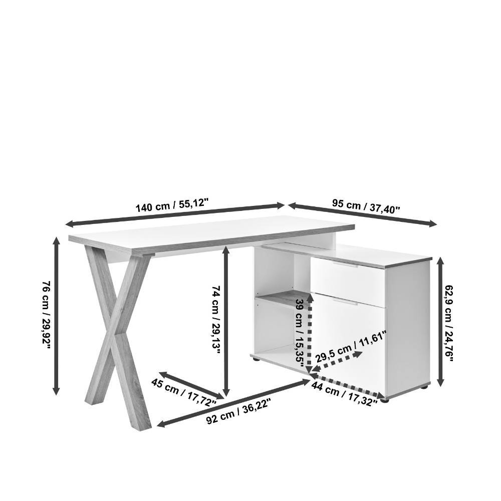 Schreibtisch mit Seitenschrank in Eiche Holzoptik - Embruna