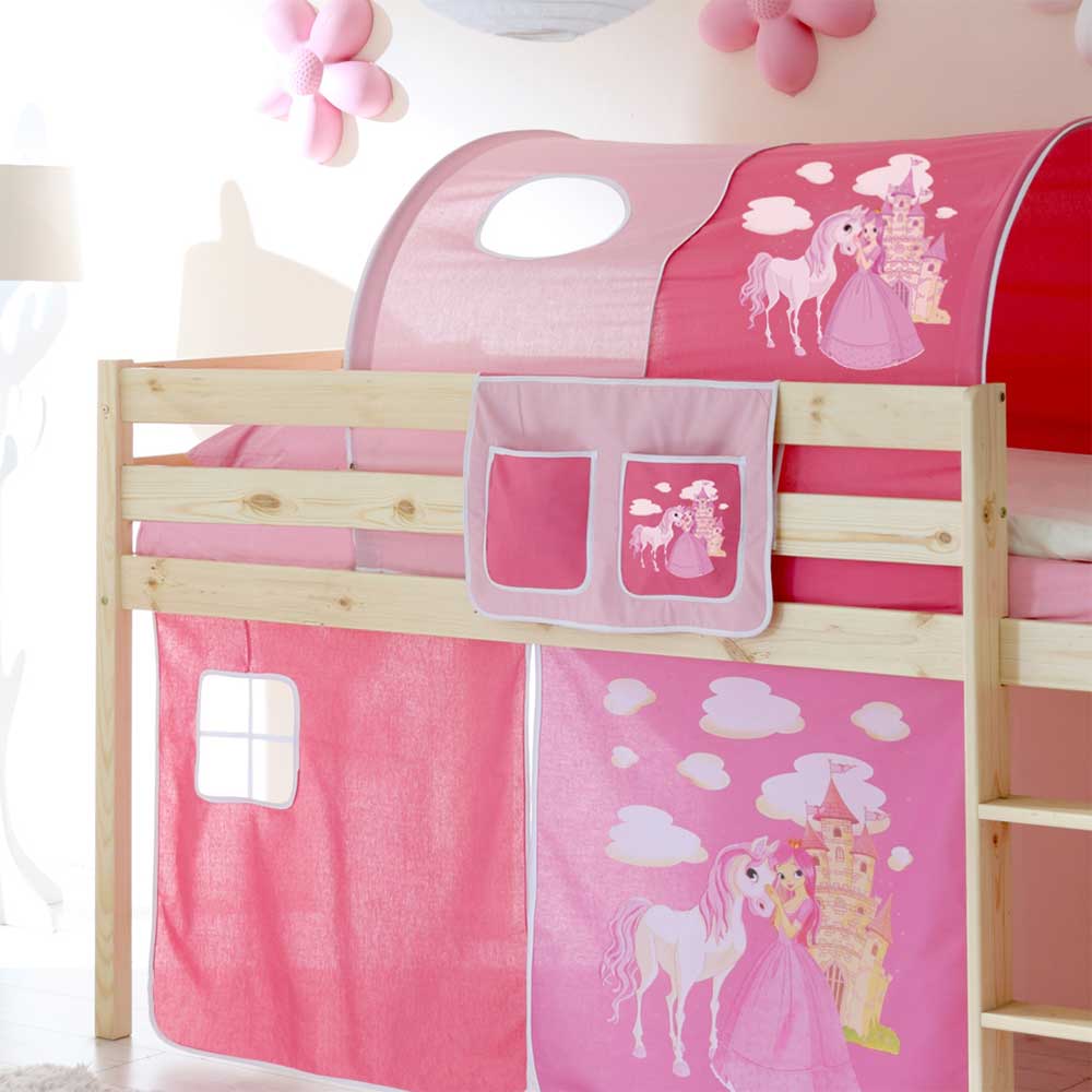Halbhohes Kinderbett Wonder mit Vorhang im Prinzessin Design