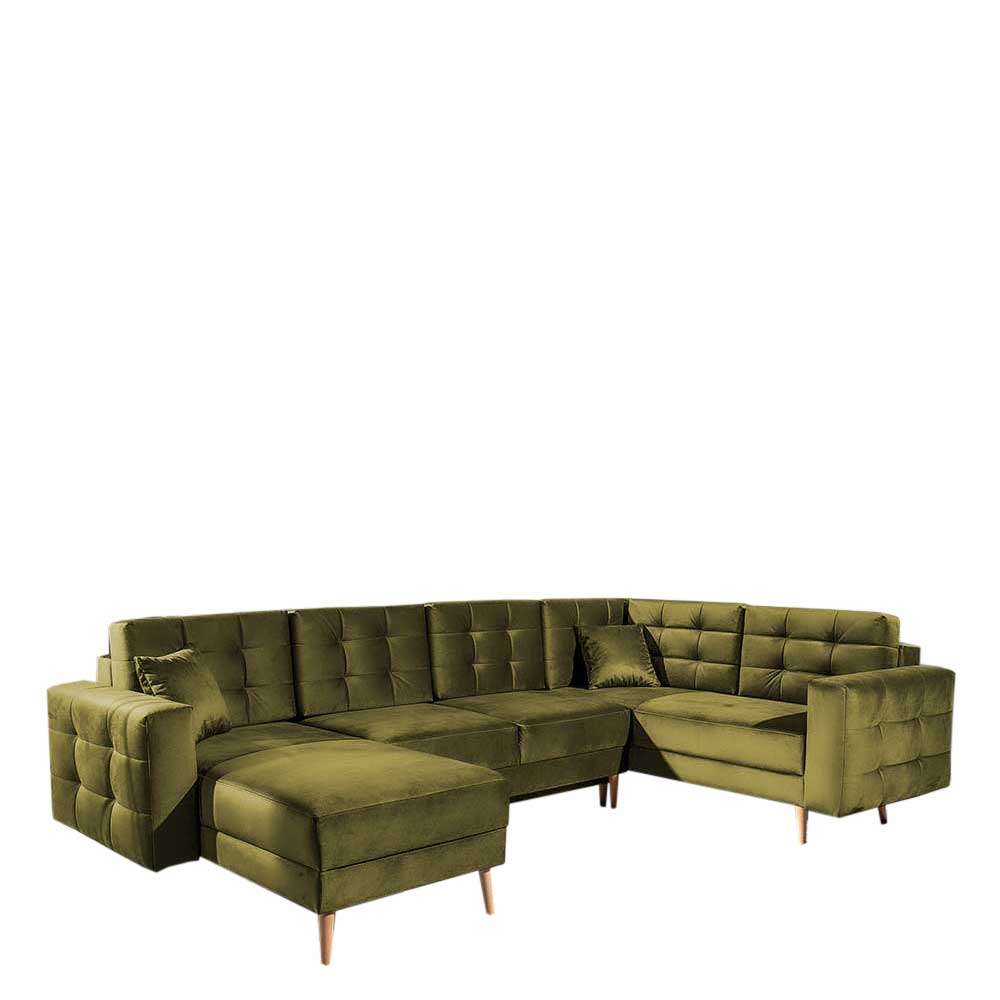Wohnlandschaft Schlafsofa in Oliv Grün Samt - Joshua