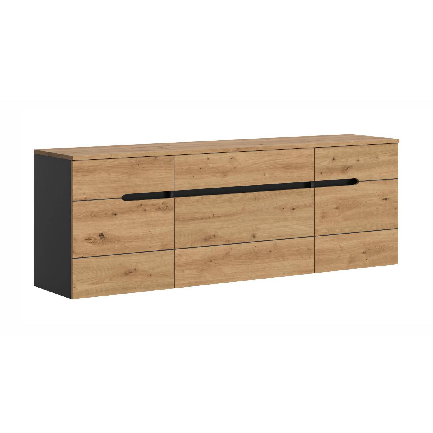 Geschlossenes Sideboard in Eichenoptik mit schwarzen Akzenten und Griffmulden – Irysma