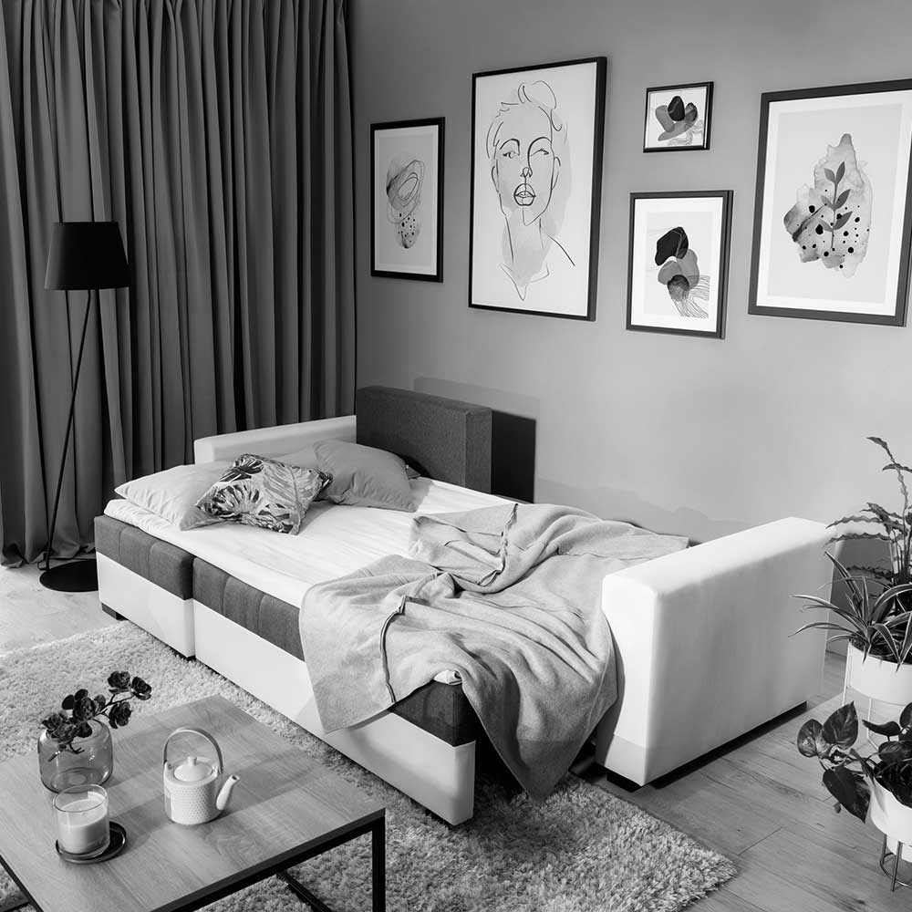 Dreisitzer Schlafcouch in Dunkelbraun Stoff - Fabrizio