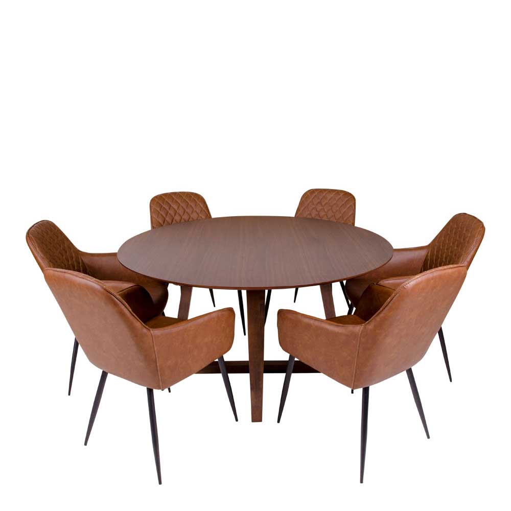 Runde Design Tischgruppe in Braun - Annescu (siebenteilig)