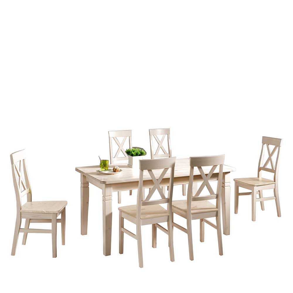Esstisch mit Stühlen Onesti im skandinavischen Landhausstil (siebenteilig)