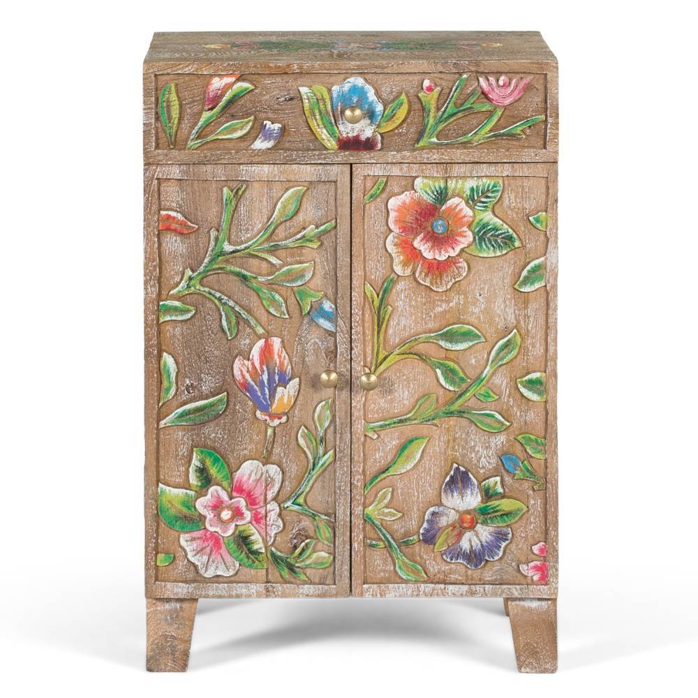 Massivholz Vertiko mit Blumen Dekor - Trinity