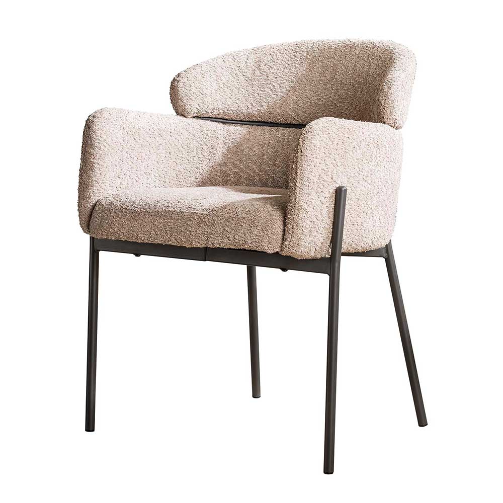 Scandi Design Armlehnstuhl In Beige Boucle Schwarz Metall Lalita 