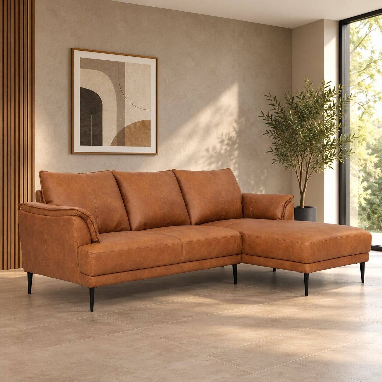 Federkern Ecksofa in Cognac Braun Leder - Zierra