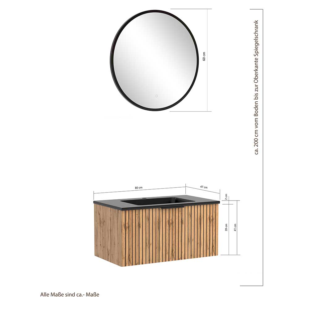 Waschtisch-Kombi mit Licht Spiegel Set - Crystoga (zweiteilig)