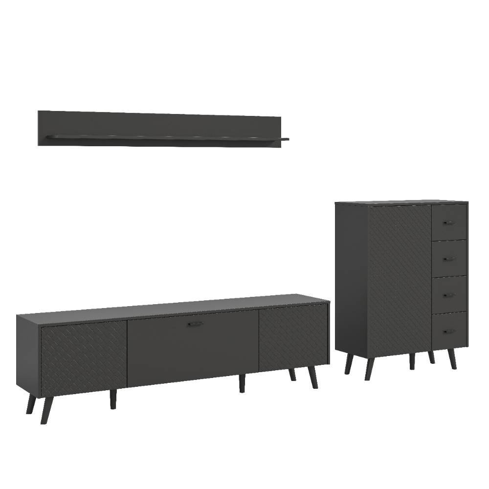 Wohnzimmer Möbel Set in Mattgrau - Adrionata (dreiteilig)