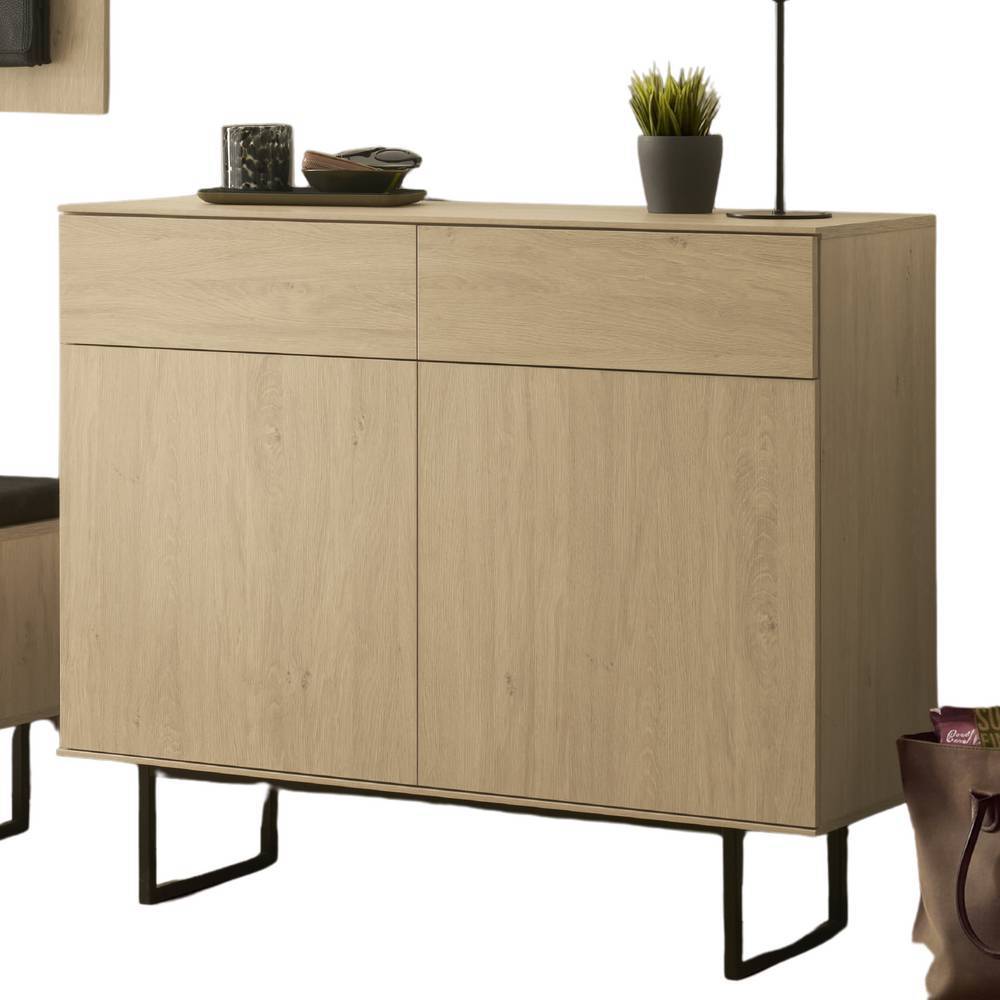 Elegante Flurkommode mit zwei Schubladen und Türen in heller Holzoptik – Jaskin