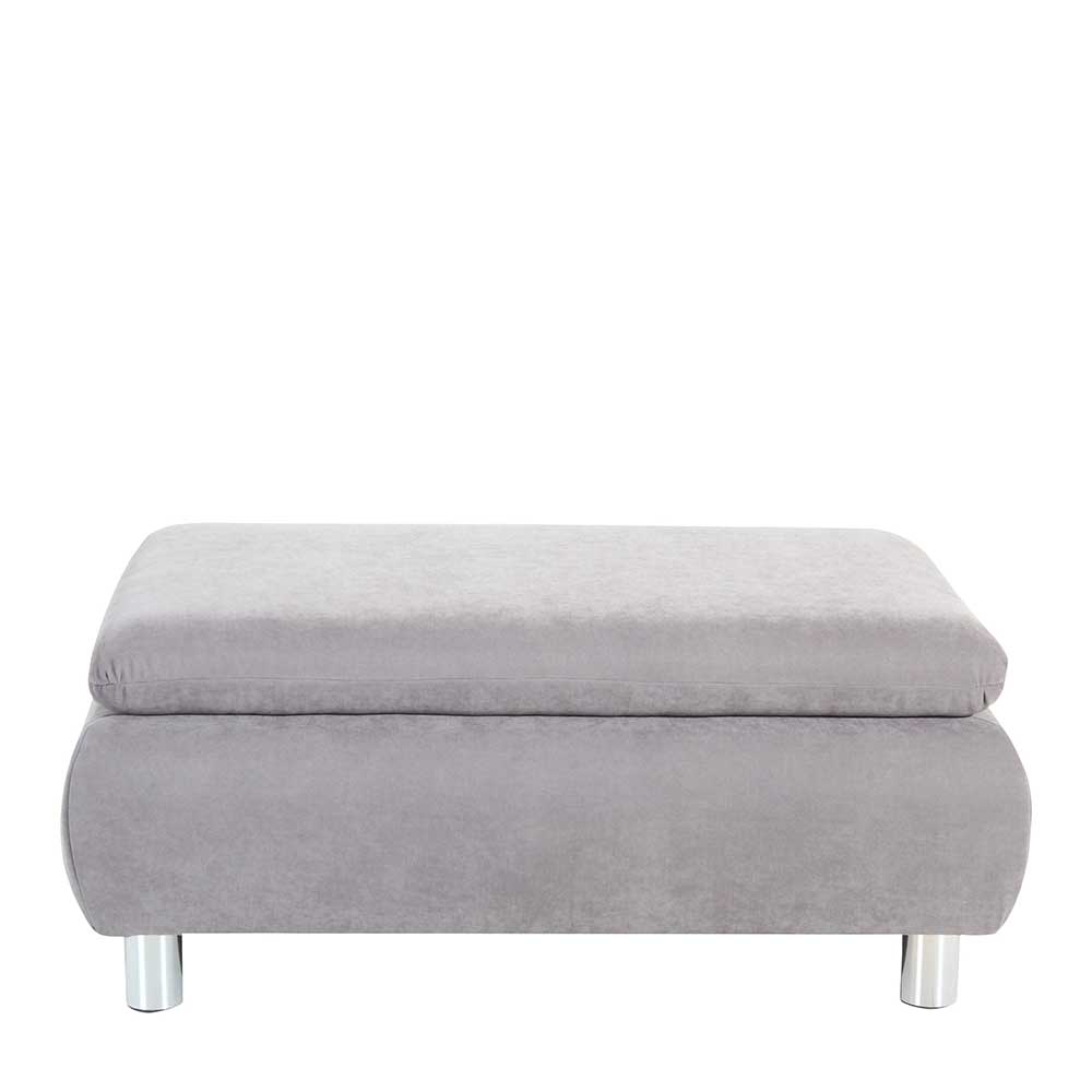 Velours Hocker in Silbergrau und Chrom - Bergion