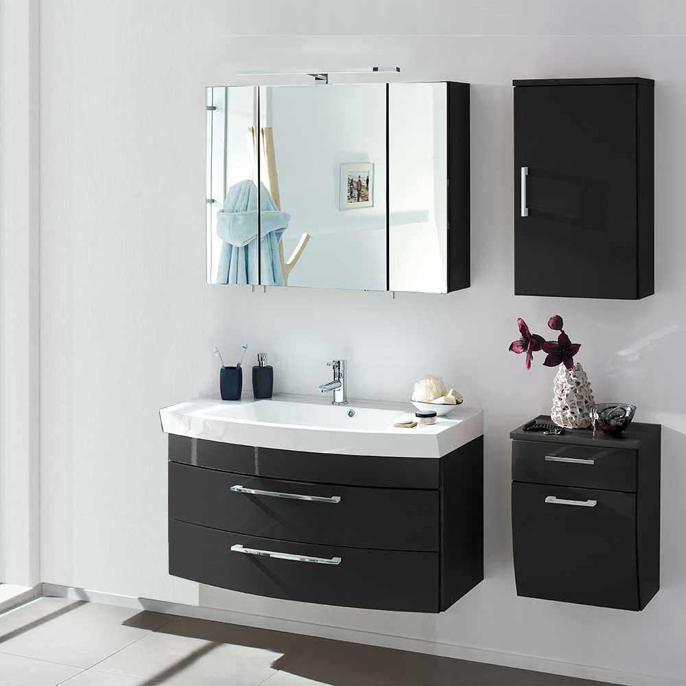 Badezimmermöbel Set Boisan mit Spiegelschrank beleuchtet (vierteilig)