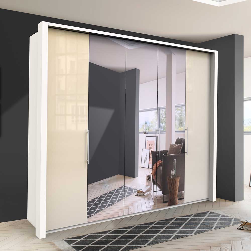 Schlafzimmer Kleiderschrank mit Spiegel und Glasfront in Creme - Zidarie
