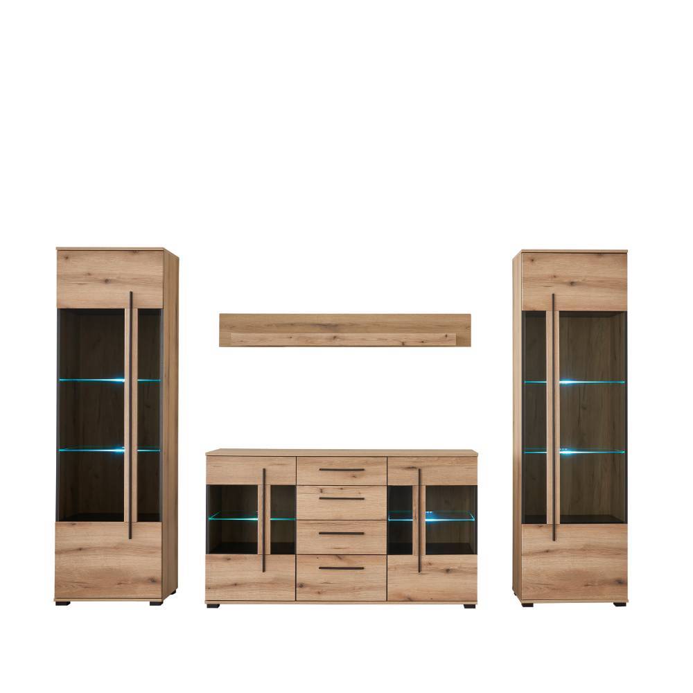 Vitrinenkombination und Wandboard Set - Brocus (vierteilig)