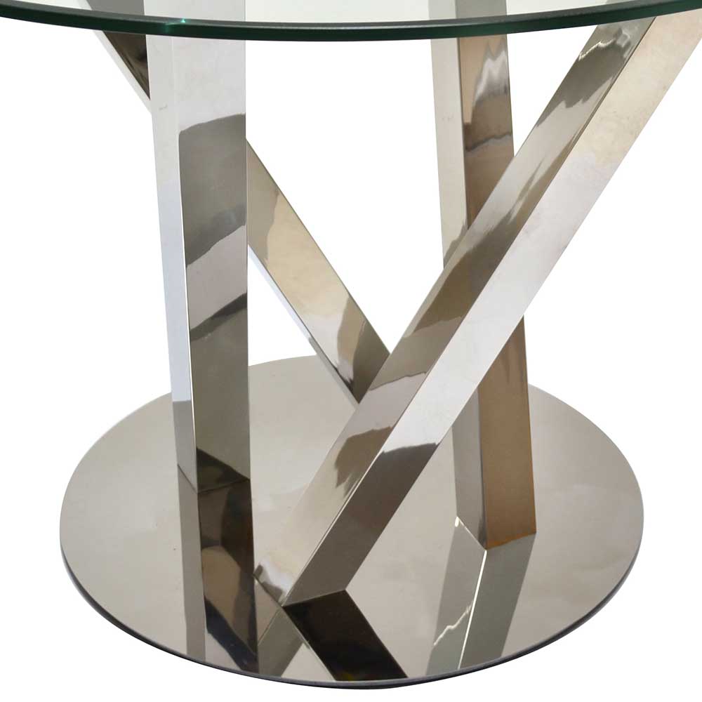 Runder Glas Esszimmertisch mit Mikado Fußgestell aus poliertem Edelstahl -  Tiorondo