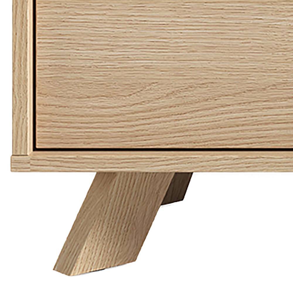 Schräger Holzfuß des modernen Sideboards in hellem Eiche-Dekor – Demphis
