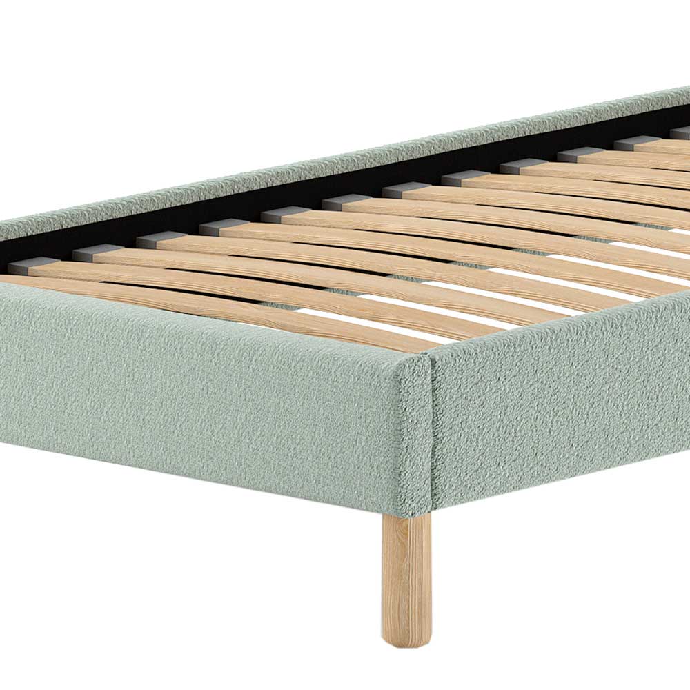 Scandi Chic Polsterbett aus Boucle Stoff in Grün - Skylab