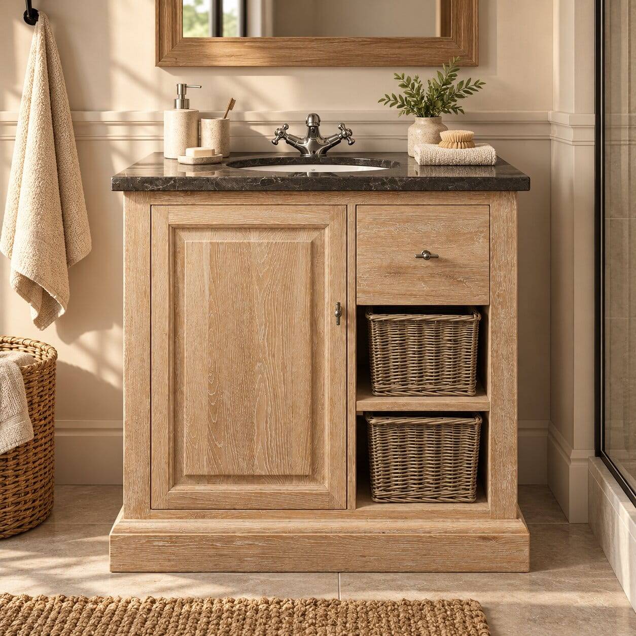 Waschbeckenschrank Vish in Eiche Bianco