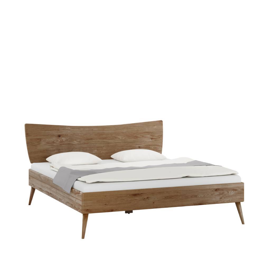 Wildeiche-Bett mit Holz-Kopfteil - Plural