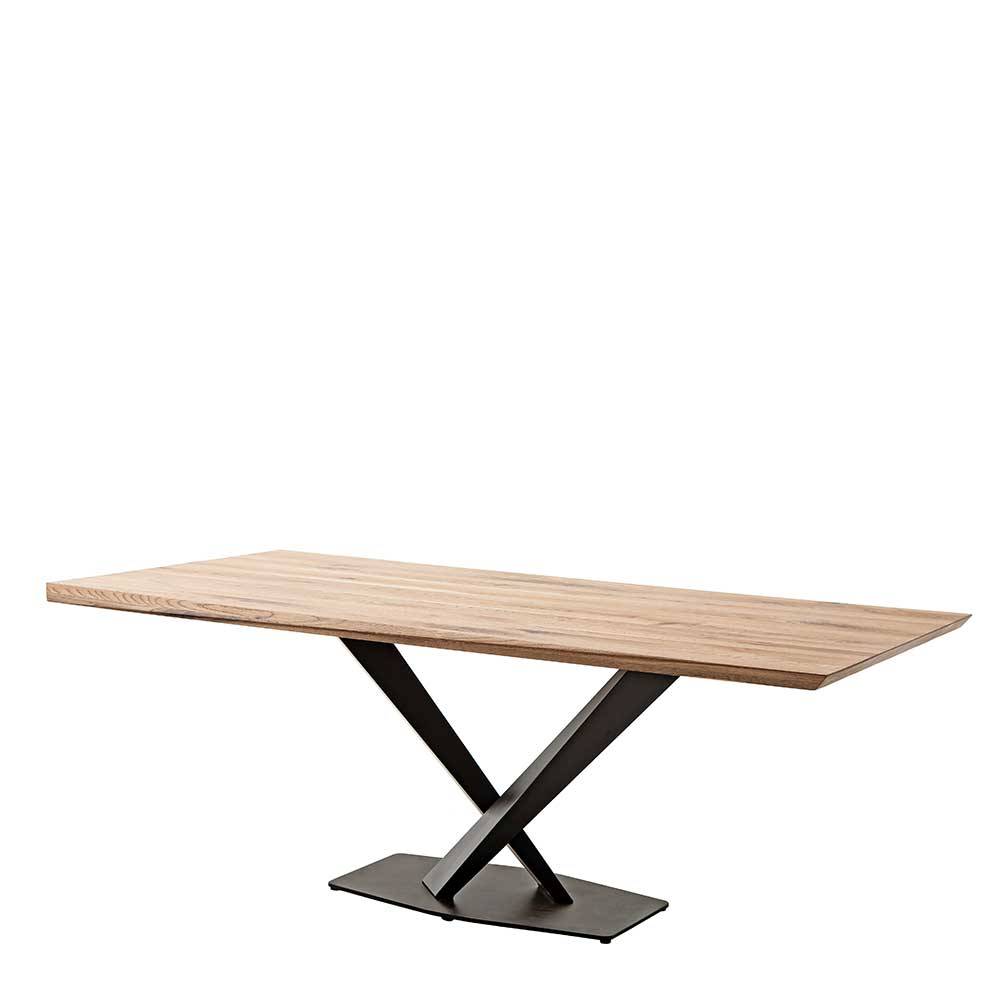 Zerreiche Baumkantentisch mit X-Säulenfuß - Vascau