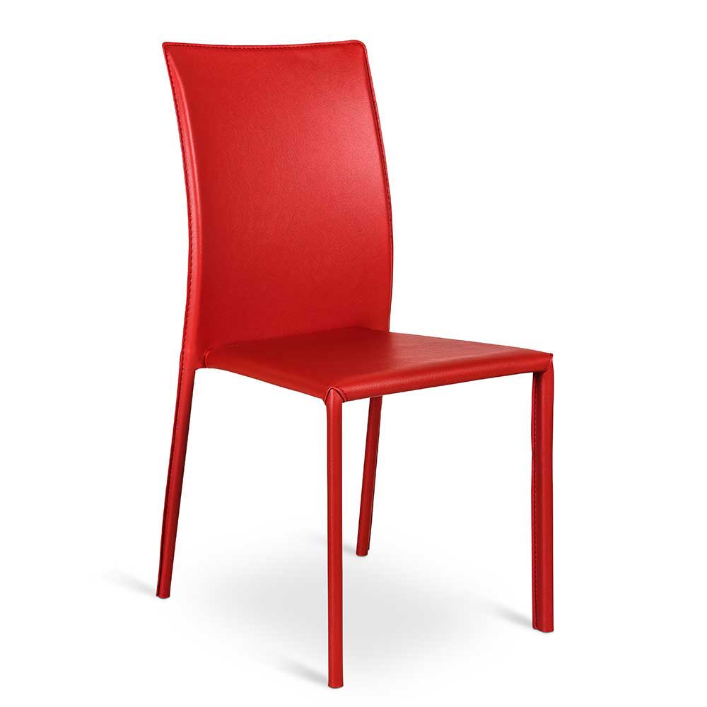 Stapelbarer Stuhl in Rot Kunstleder Fulcao mit hoher Lehne (4er Set)
