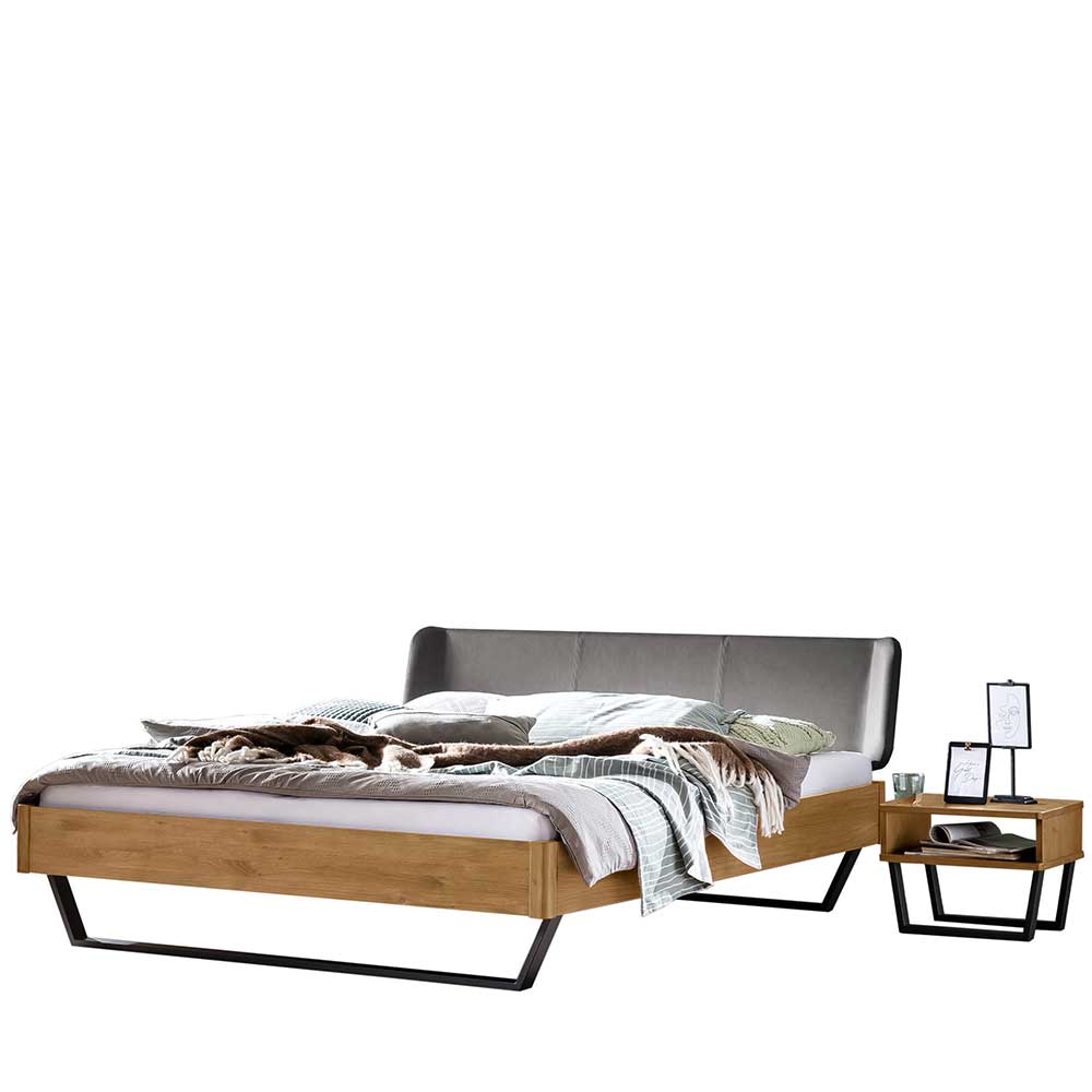 Wildeiche Bett mit Kopfteil Kunstleder - Finca