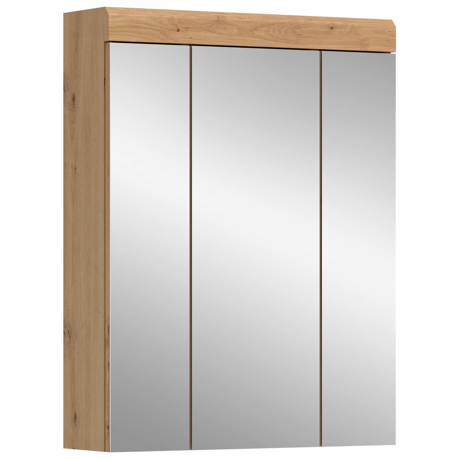 Wandschrank mit drei Spiegeltüren und Korpus in heller Holzoptik, ideal für Bad oder Flur – Lasewood