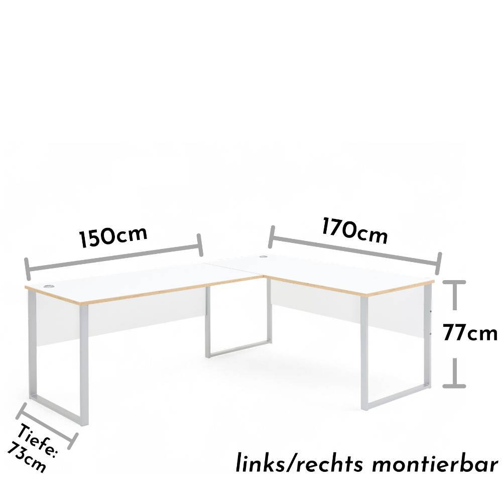 Winkelschreibtisch in Weiß und Eiche Optik - Anesto