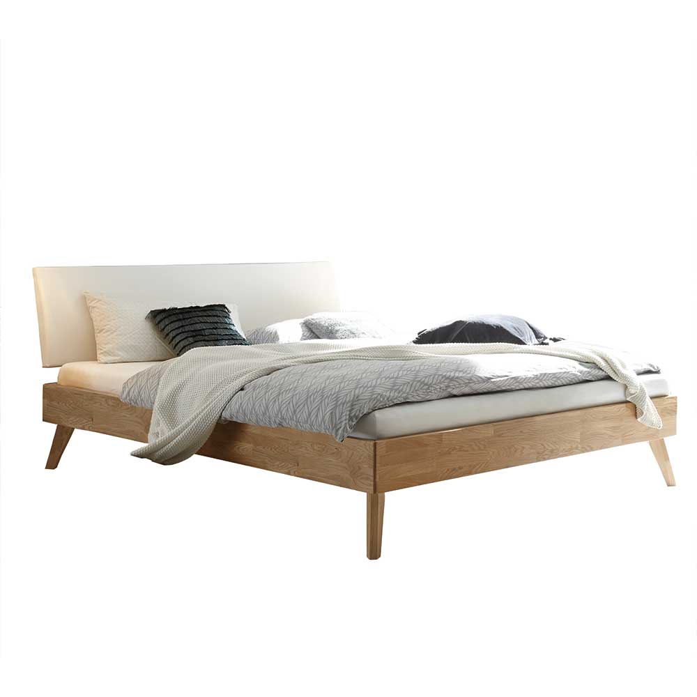 Geöltes Eichenholz Bett mit Kopfteil in Weiß - Brunca