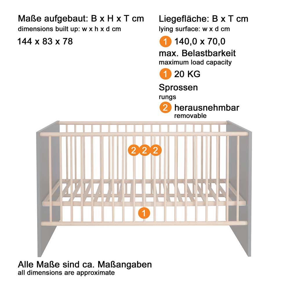 Babyzimmer Möbelset in Grau - Wout (dreiteilig)