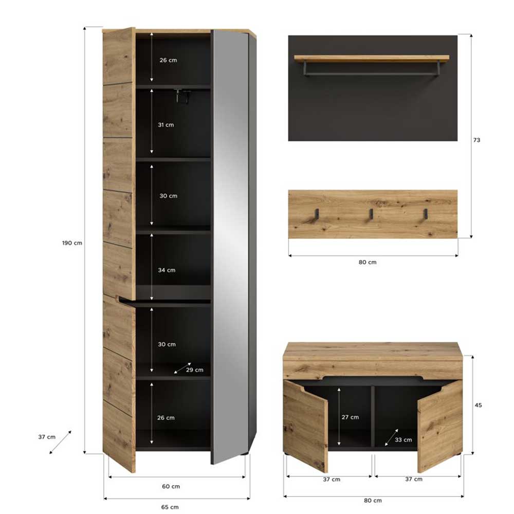 Flurmöbel Set modern - Norja (vierteilig)