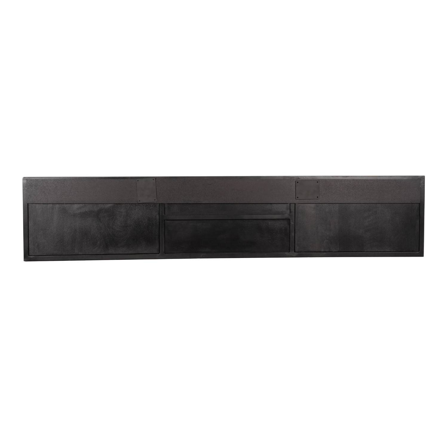 Rückseite des schwarzen TV Boards aus Mangoholz zur Wandmontage vorbereitet – Lida
