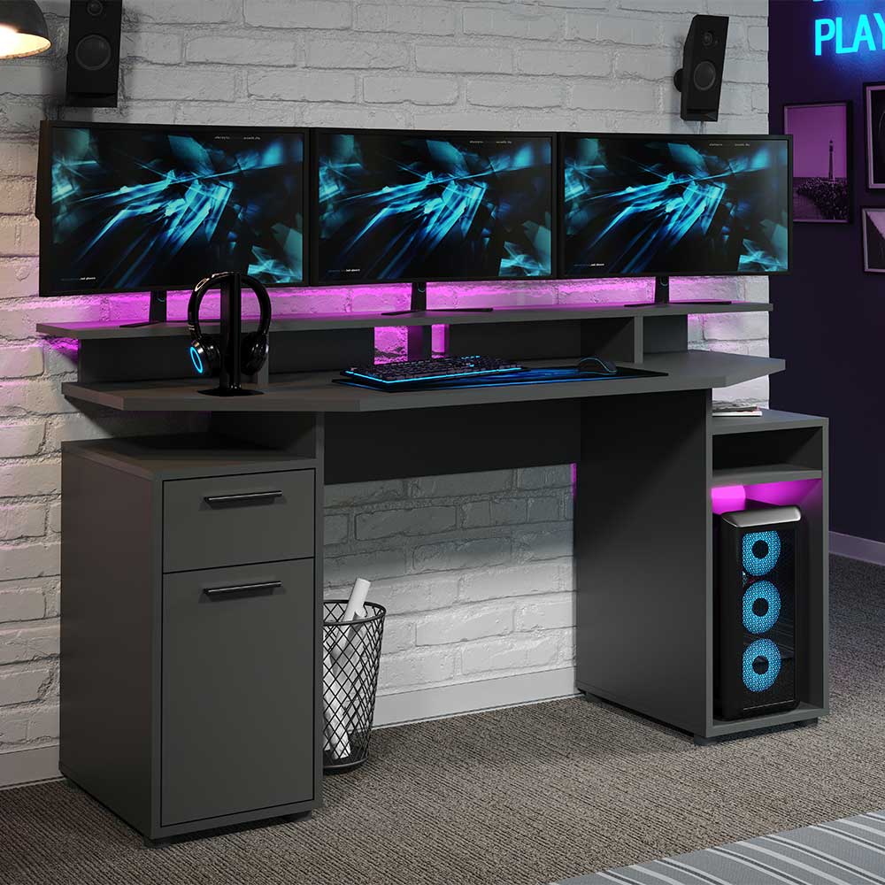 Gamer PC Schreibtisch mit breitem Aufsatz - Faskino