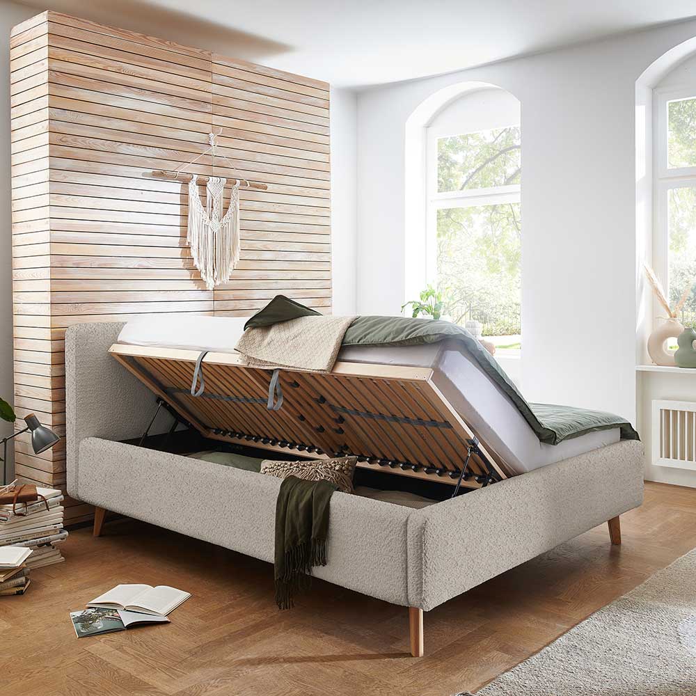 Doppelbett mit Bettkasten in Beige Webplüsch - Samuele