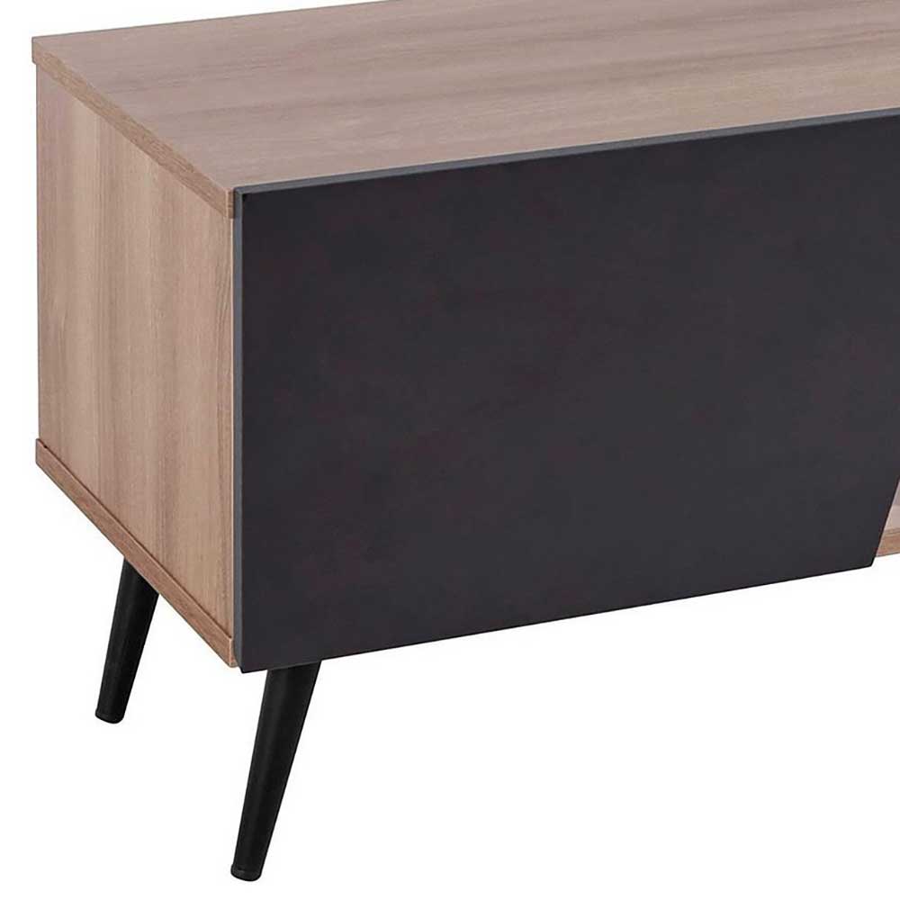 TV Lowboard in Anthrazit und Holzoptik Braun - Hietro