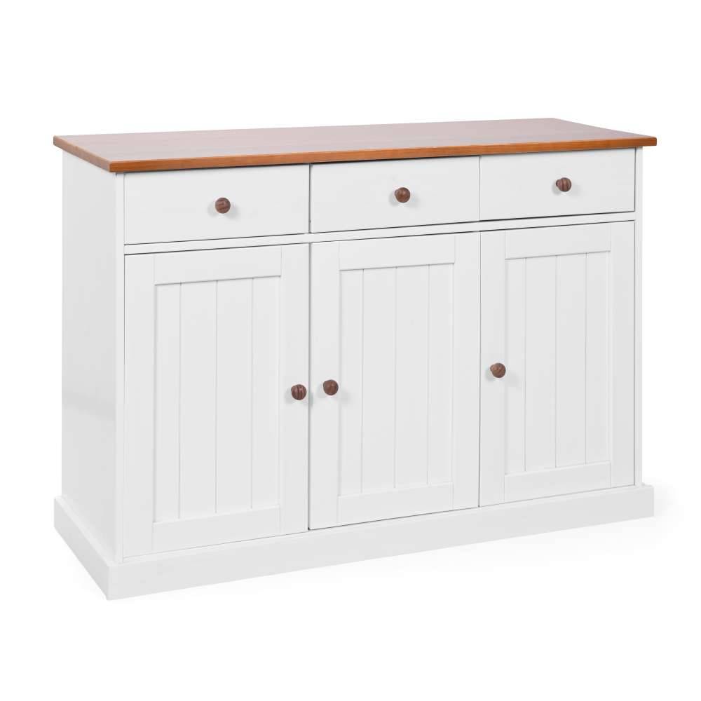 130 cm Kiefer Sideboard in Weiß Braun - Vatina