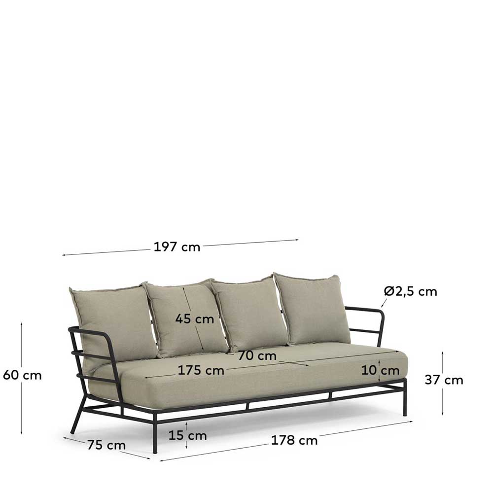 Dreisitzer Sofa mit Stahlgestell Schwarz - Emjan