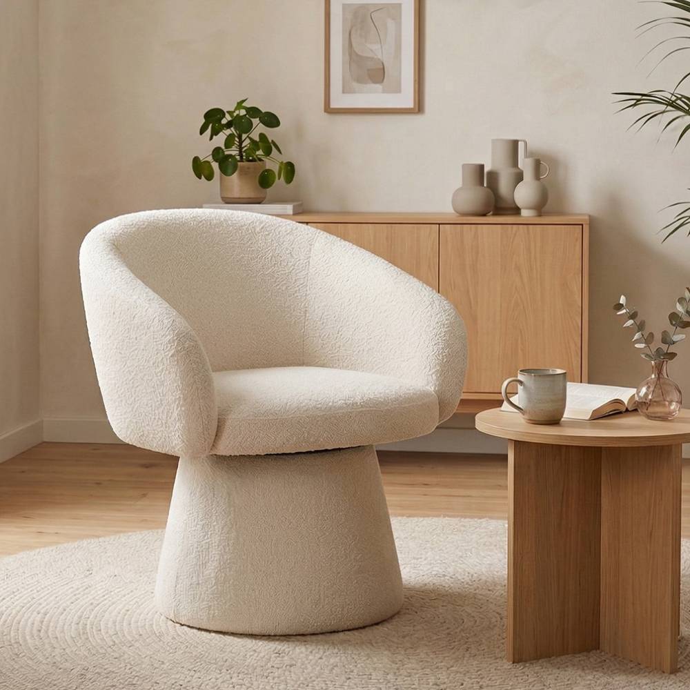 Design-Drehsessel in Offwhite Boucle - Nencya