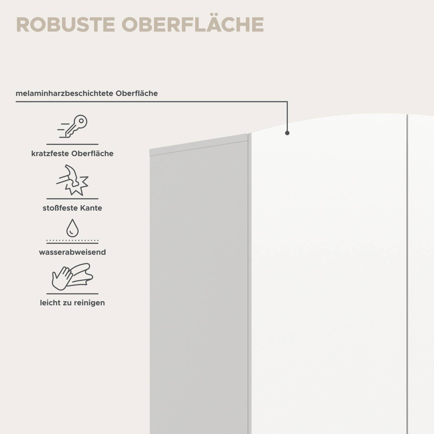 Robuste, kratzfeste und wasserabweisende Melaminharz-Oberfläche des Schranks – Lefona