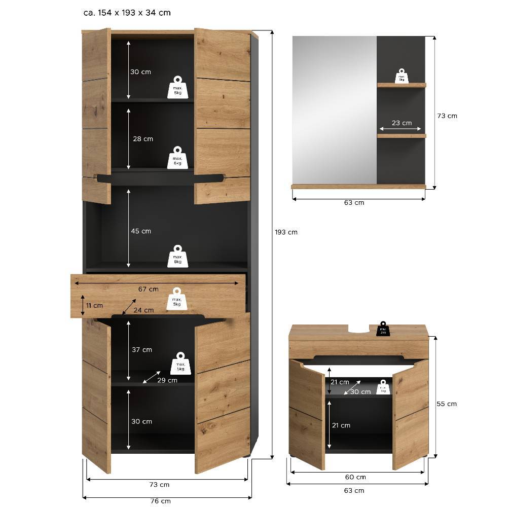 Badschrank-Set in modernem Design - Norja (dreiteilig)