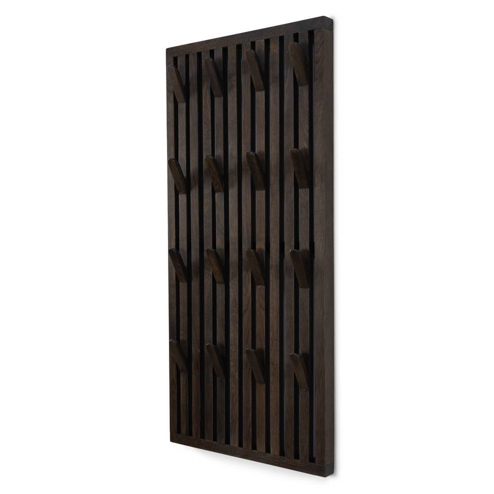Wandgarderobe aus massivem Eichenholz mit zahlreichen integrierten Haken im Lamellen-Design – Movay